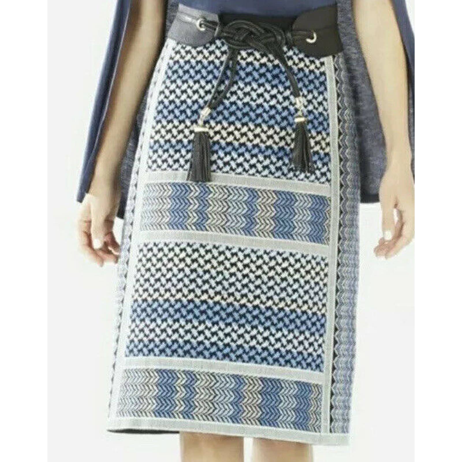 Bcbg Max Azria Women 2 Blue Cotton Jacquard Embroidered Pencil Skirt Kk